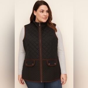 Jeep Black‎ Quilted Puffy Vest Brown Trim Women's Size XL Gorpcore Outdoor Layer